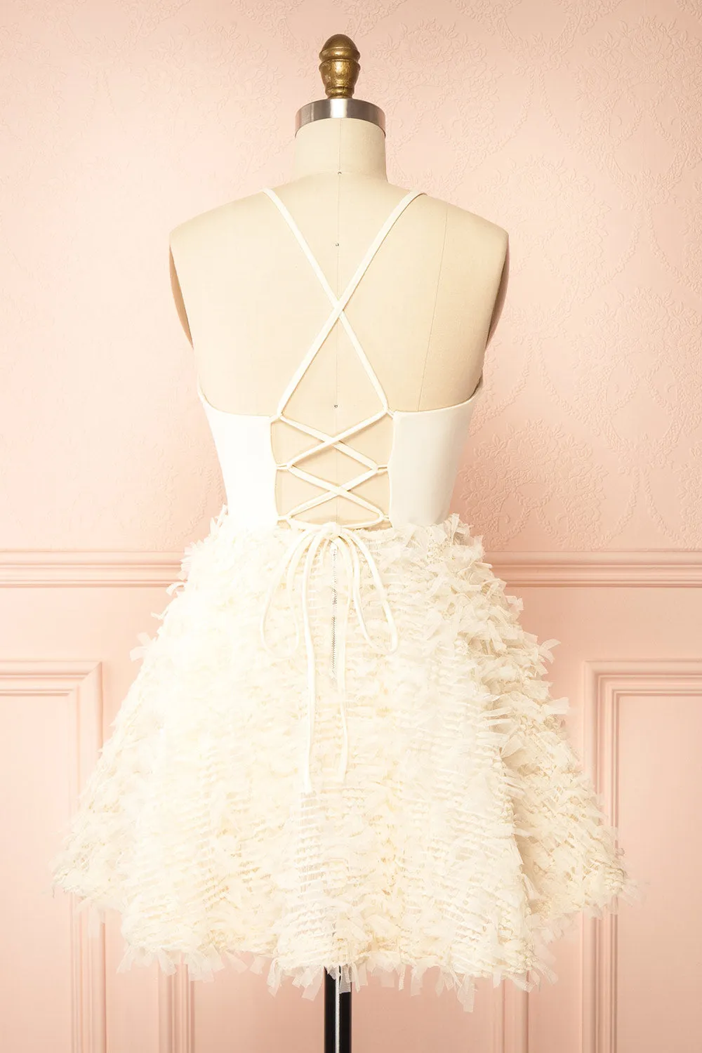 Adonia | Short ivory Dress w/ Open Corset Back