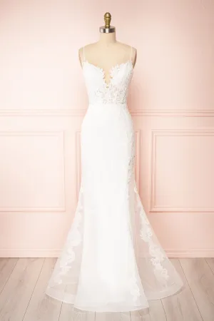 Aerlene | White Embroidered Mermaid Wedding Dress