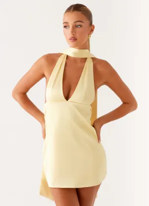 Alicia Satin Halter Mini Dress - Pastel Yellow