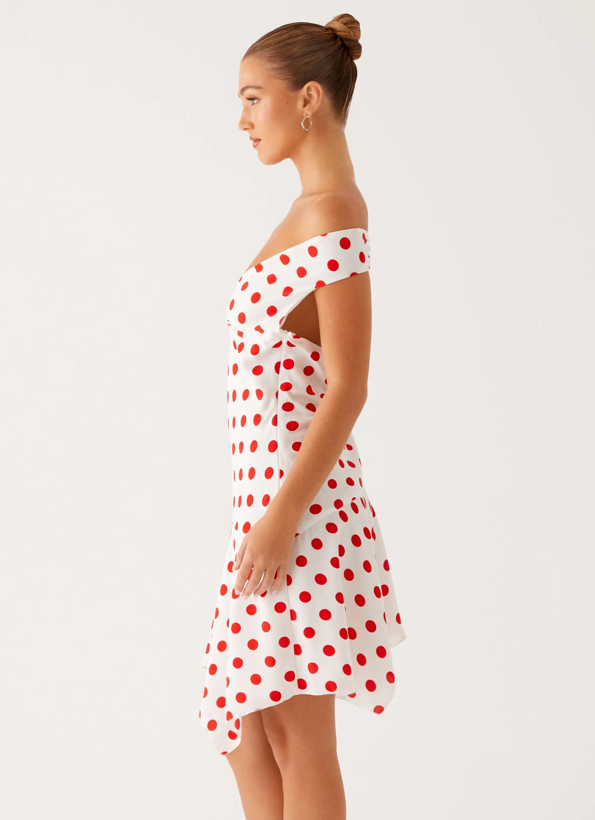 Alma Mini Dress - White Red Polka Dot