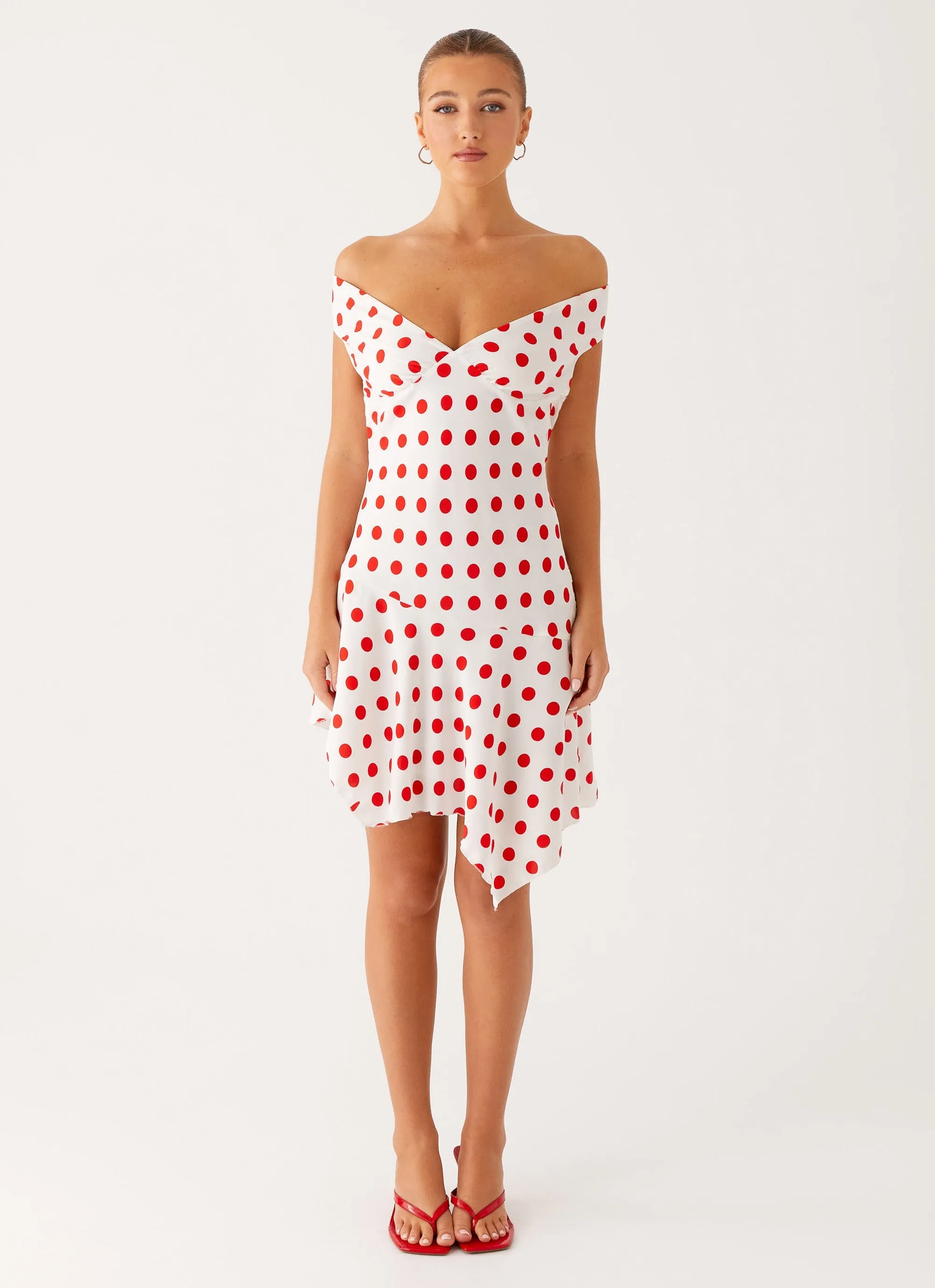 Alma Mini Dress - White Red Polka Dot