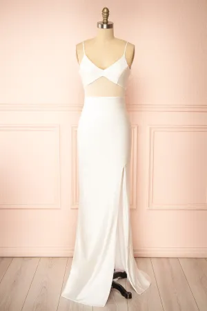 Angelina Ivory | Maxi Dress w/ Mesh Underbust