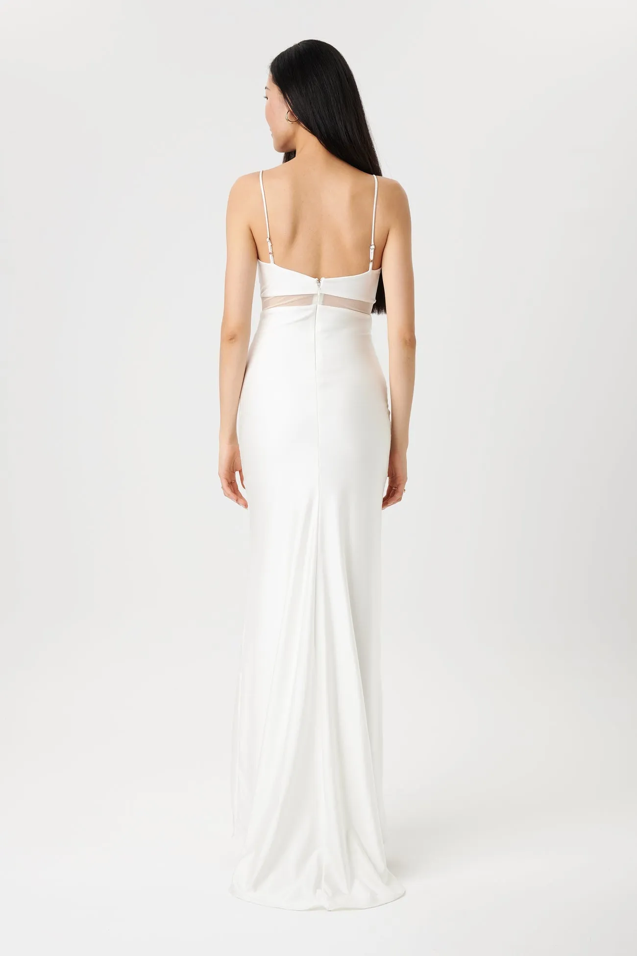 Angelina Ivory | Maxi Dress w/ Mesh Underbust