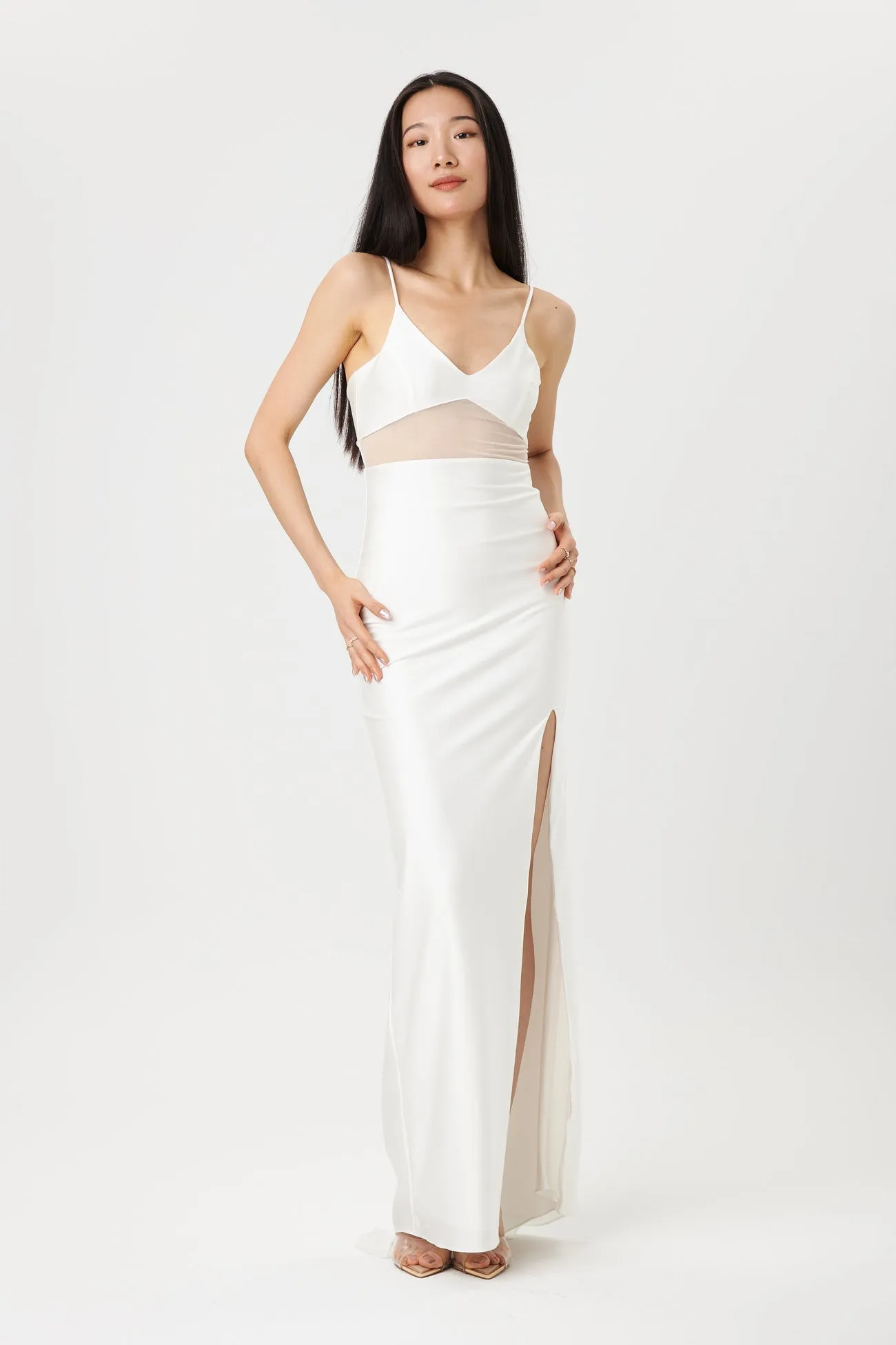 Angelina Ivory | Maxi Dress w/ Mesh Underbust