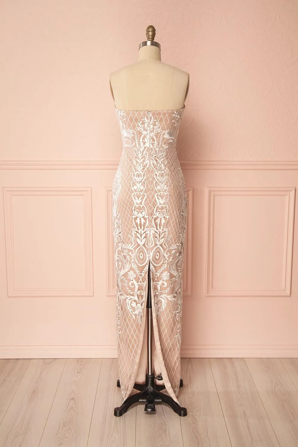 Anglique | Beige Embroidered Dress