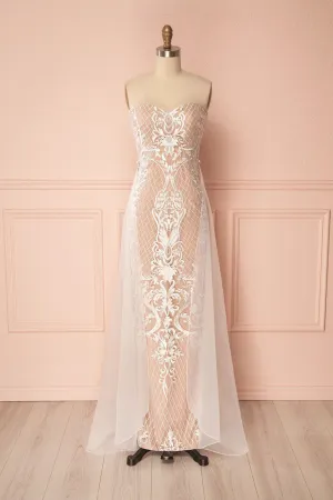 Anglique | Beige Embroidered Dress