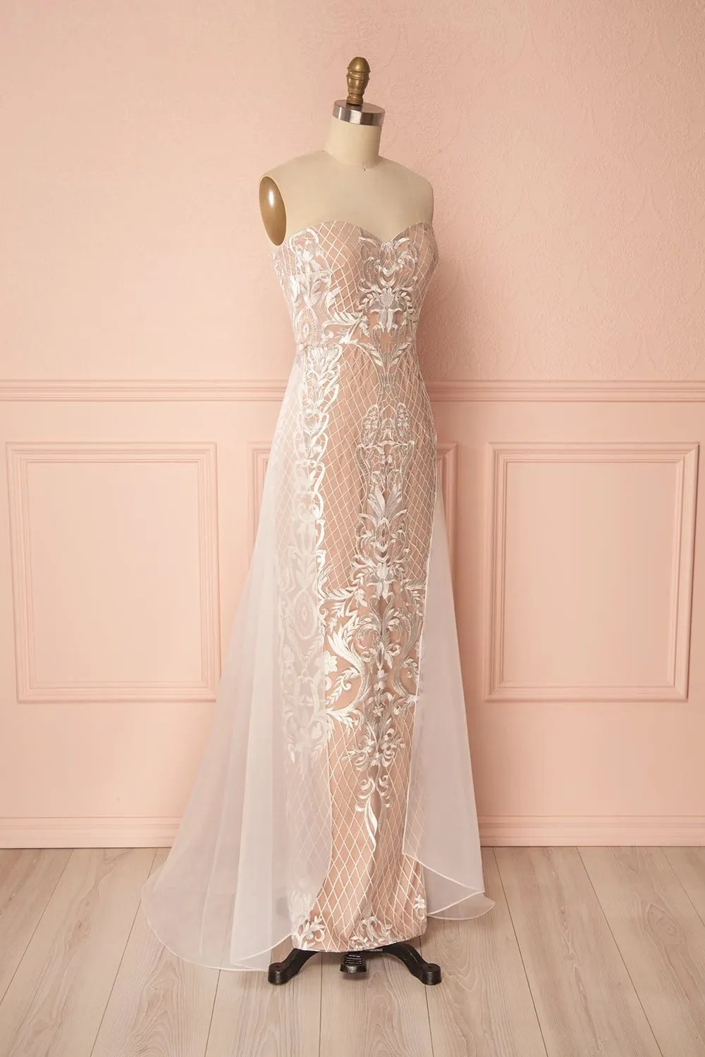 Anglique | Beige Embroidered Dress
