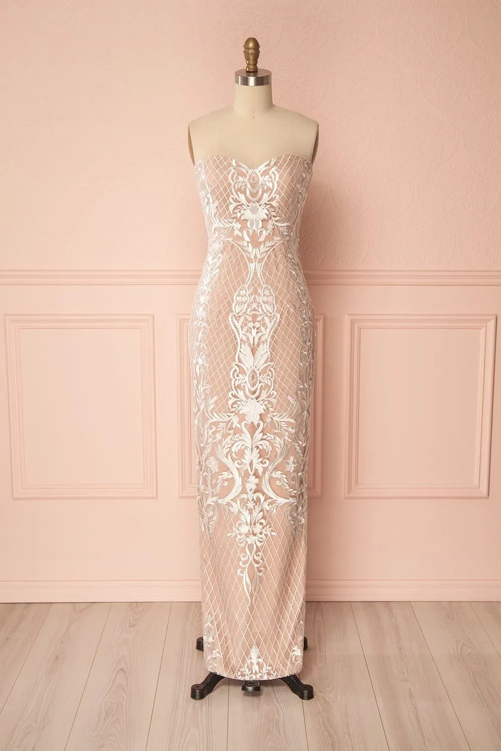 Anglique | Beige Embroidered Dress