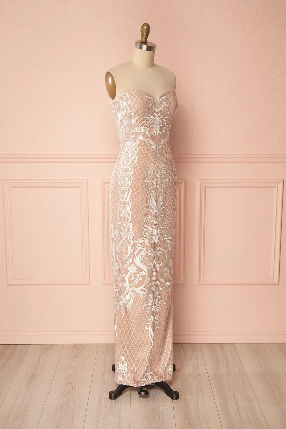 Anglique | Beige Embroidered Dress