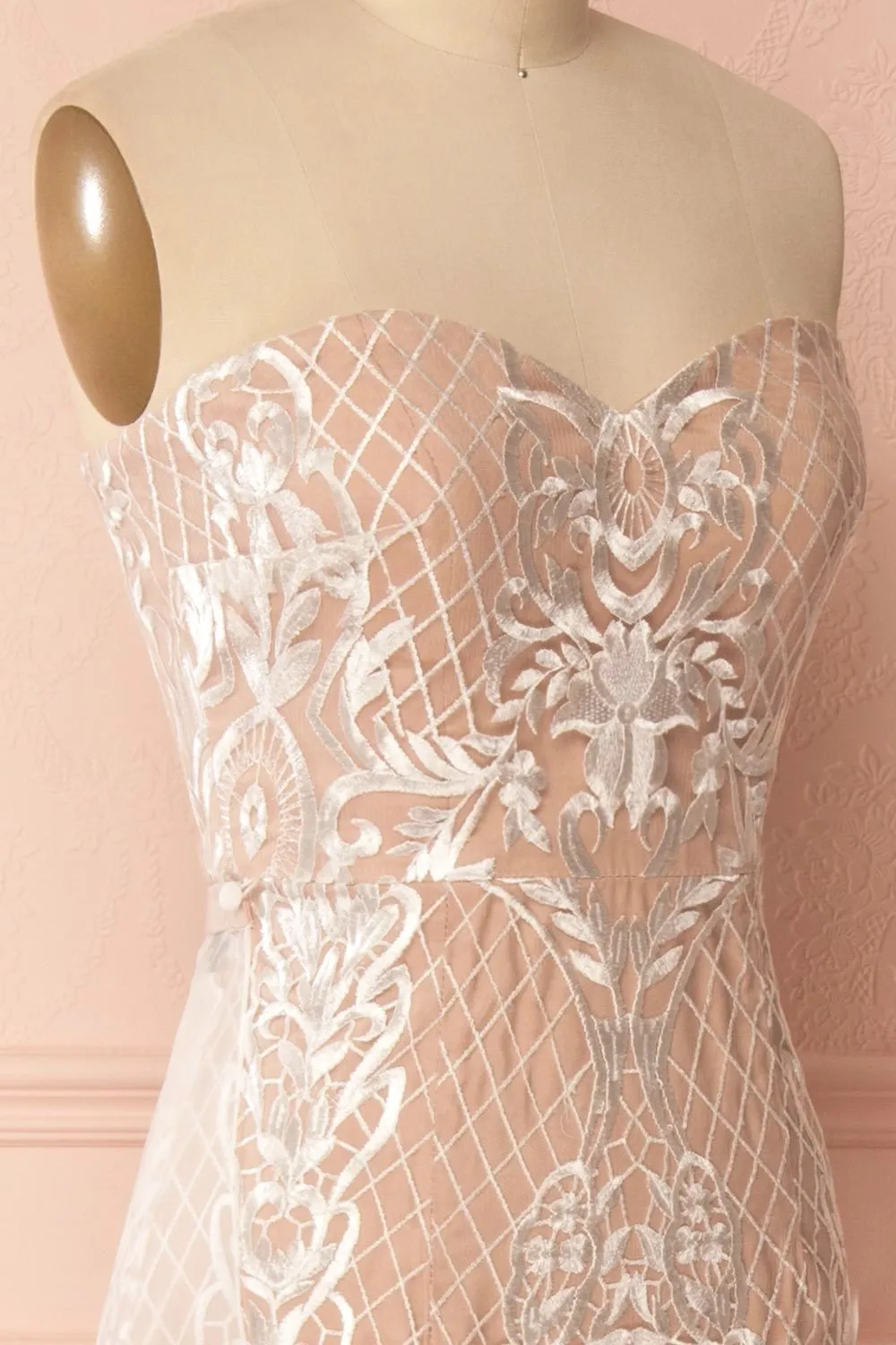 Anglique | Beige Embroidered Dress