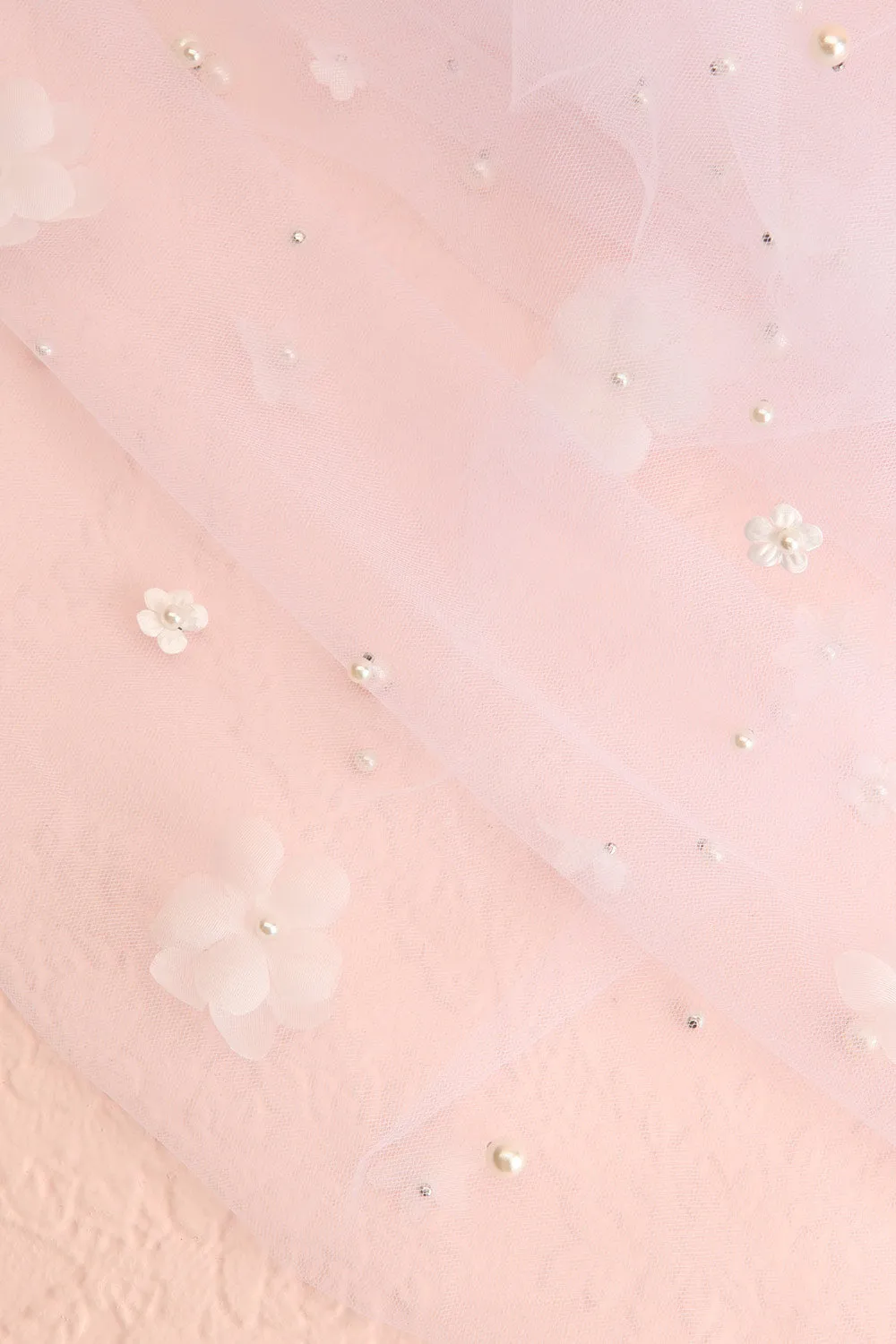 Ashani White | Tulle Wedding Veil with Floral Appliqus