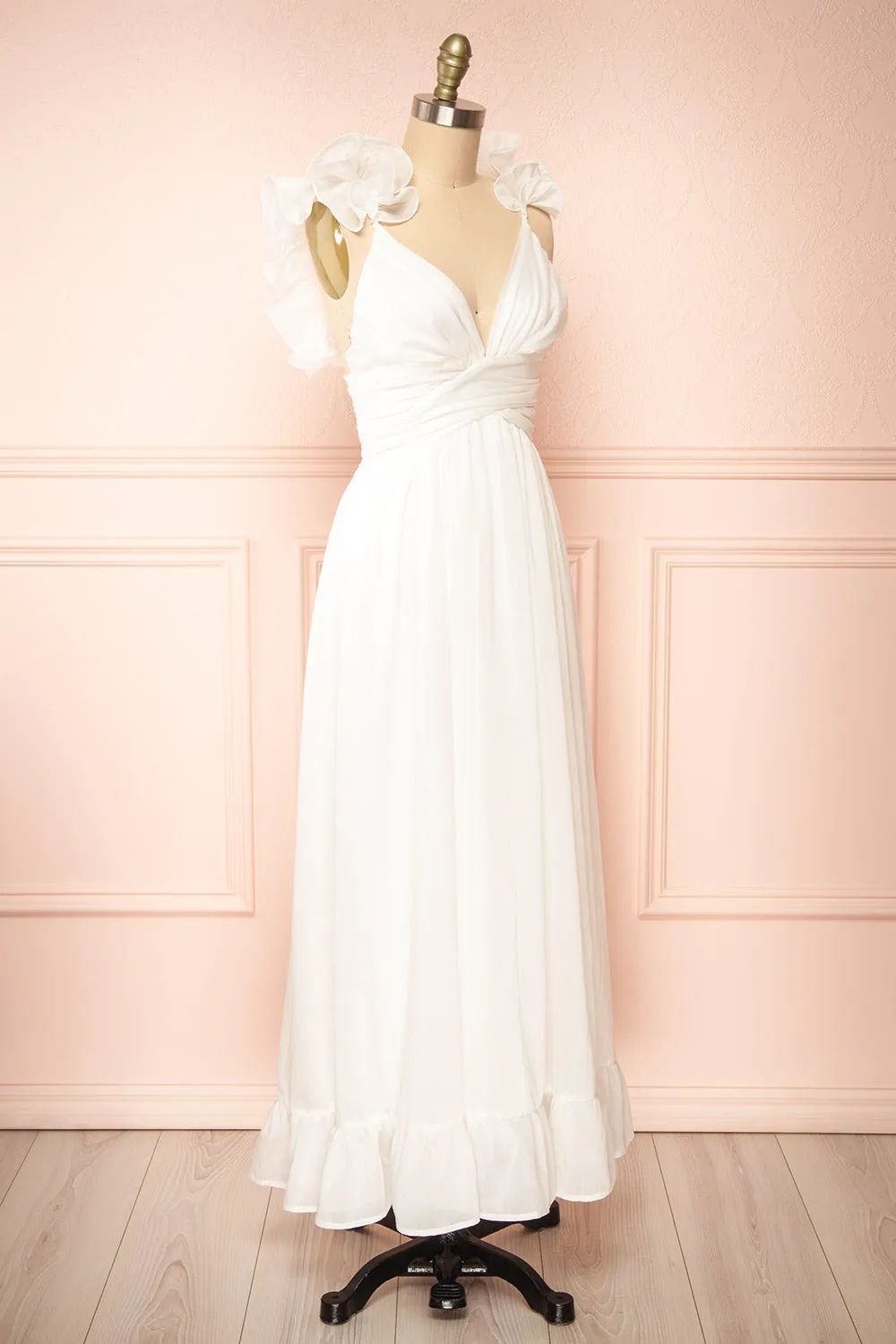Clemence | Long White Dress w/ Ruffled Straps