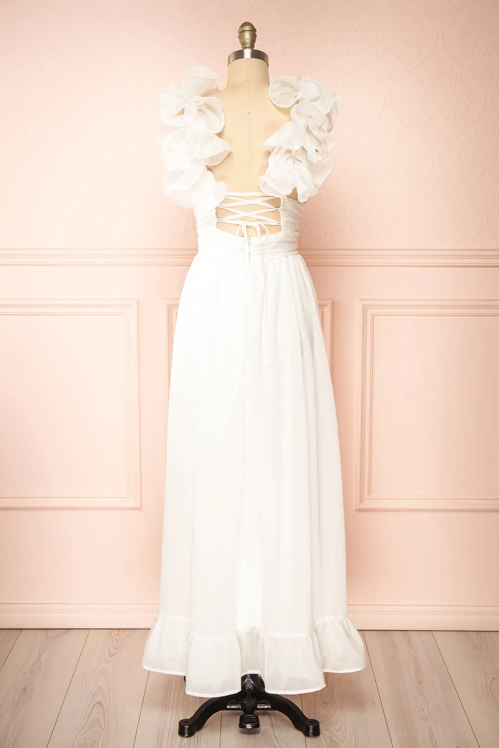 Clemence | Long White Dress w/ Ruffled Straps