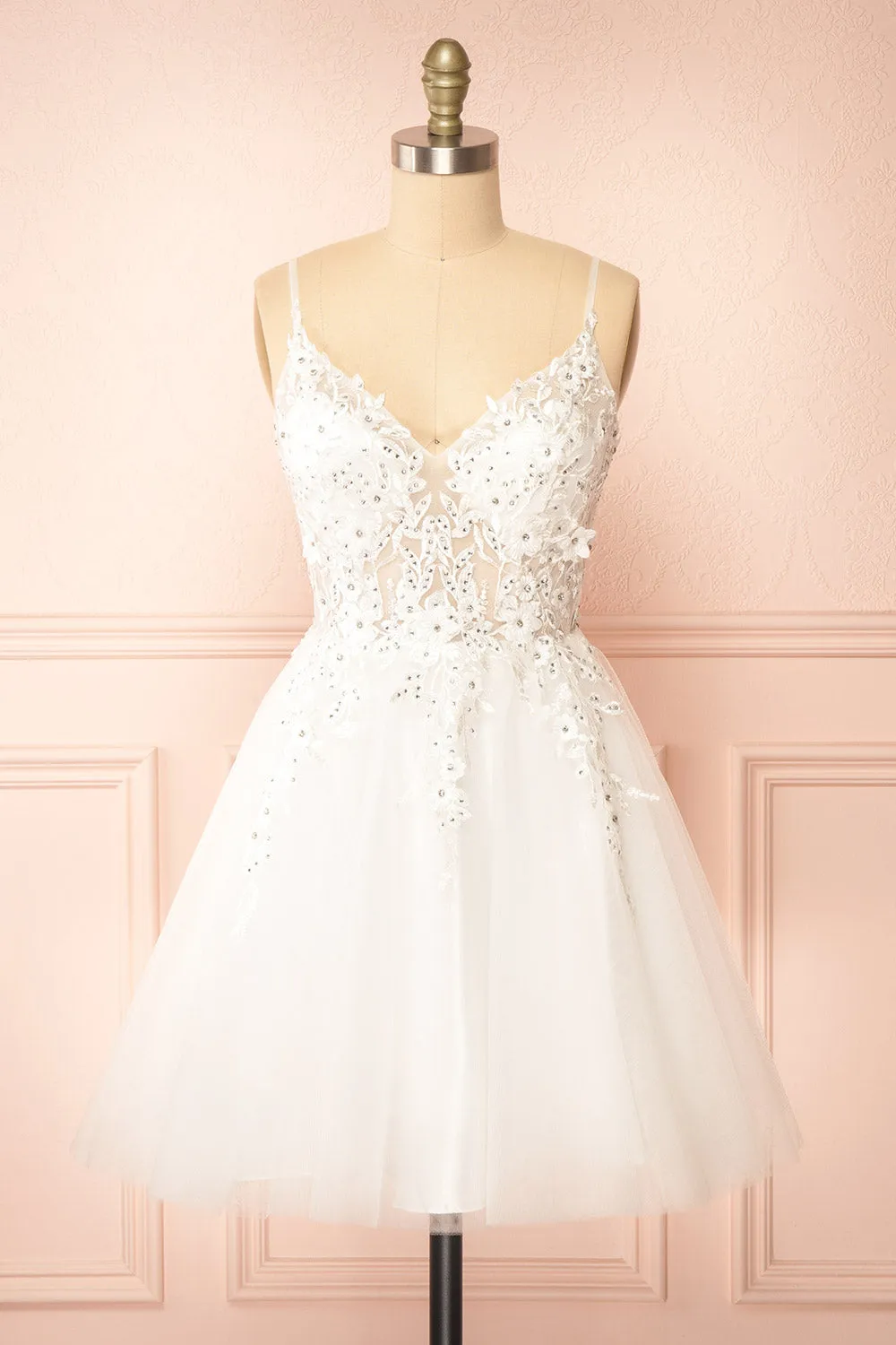 Danna| Short Sparkly White Dress w/ Embroidery