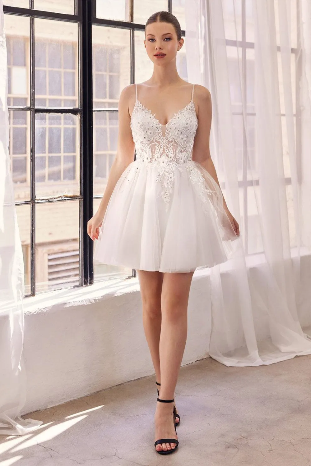 Danna| Short Sparkly White Dress w/ Embroidery