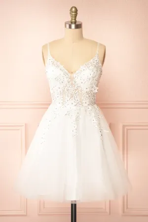 Danna| Short Sparkly White Dress w/ Embroidery