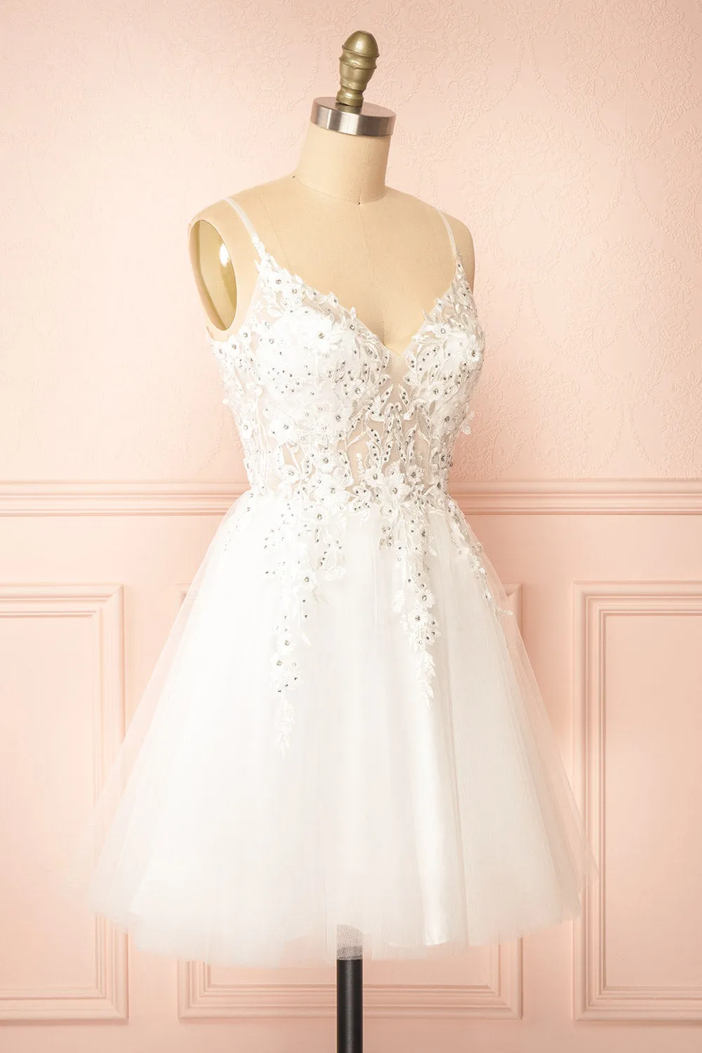Danna| Short Sparkly White Dress w/ Embroidery