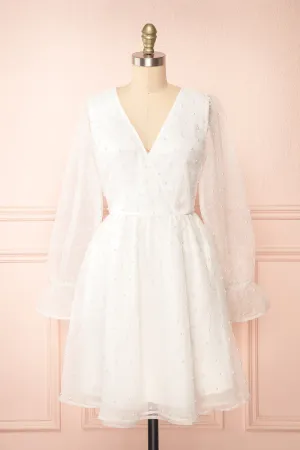 Darlene | Short White A-Line Dress w/ Pearls