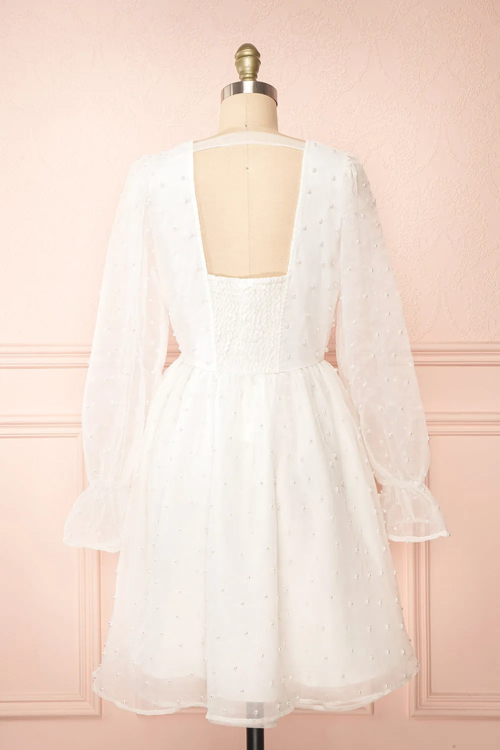 Darlene | Short White A-Line Dress w/ Pearls