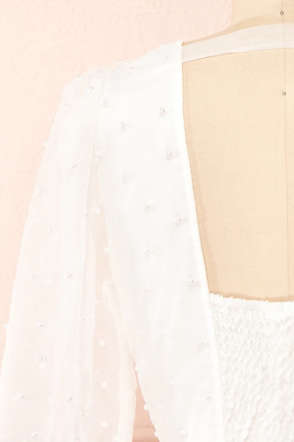 Darlene | Short White A-Line Dress w/ Pearls