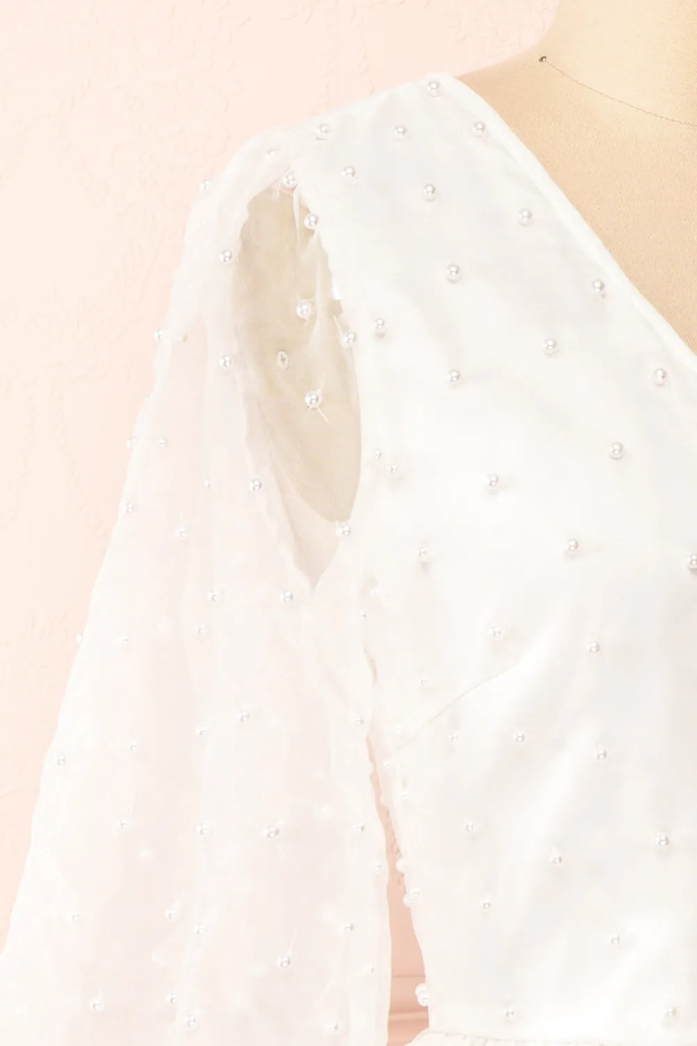 Darlene | Short White A-Line Dress w/ Pearls