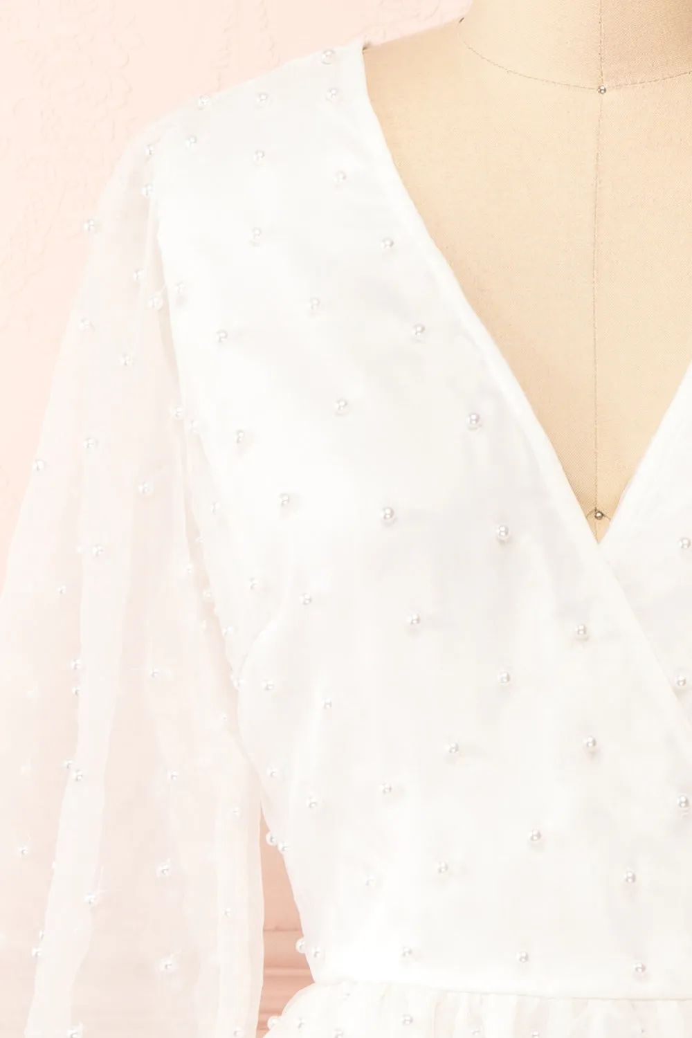 Darlene | Short White A-Line Dress w/ Pearls