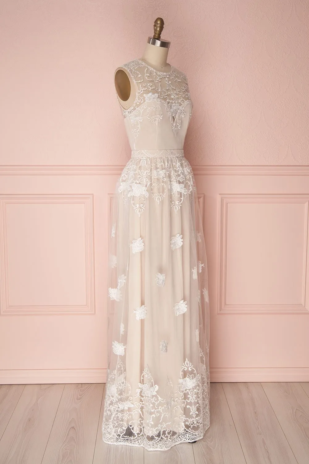 Ermanda | Beige and White Bridal Dress