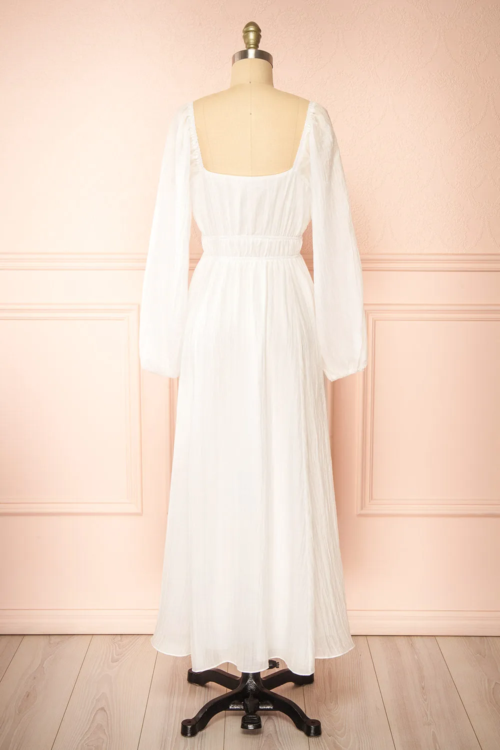 Fallon | White Maxi Dress w/ Long Sleeves