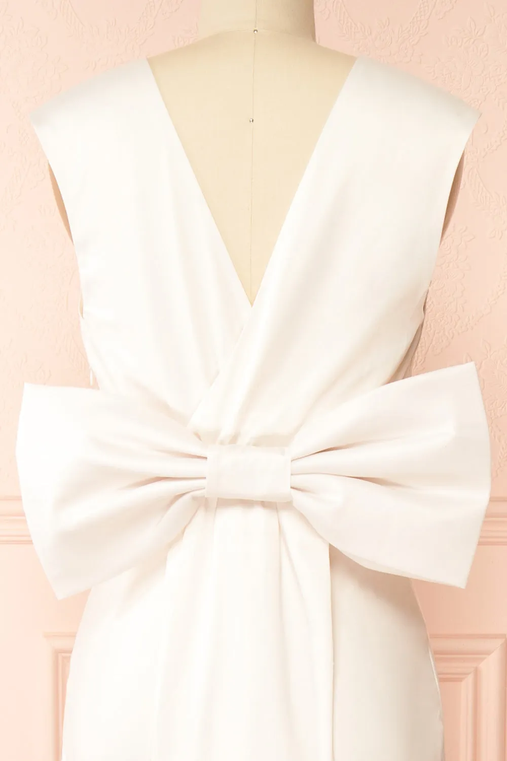 Ivoria | Satin Ivory Maxi Dress w/ Bow