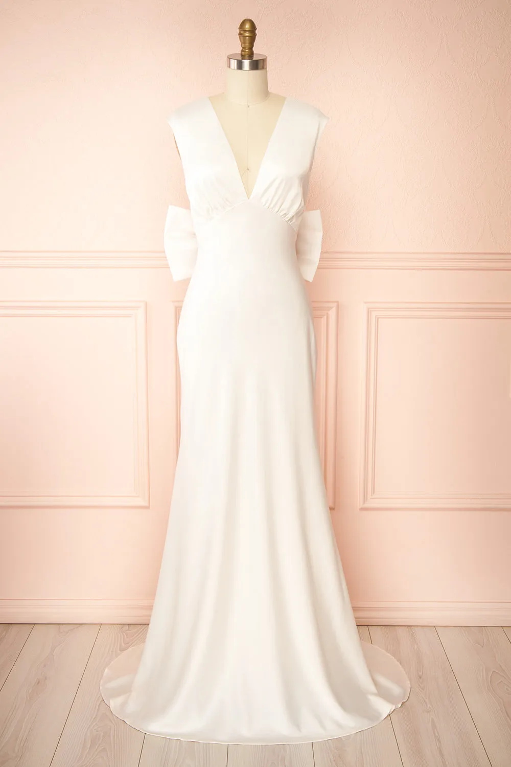 Ivoria | Satin Ivory Maxi Dress w/ Bow