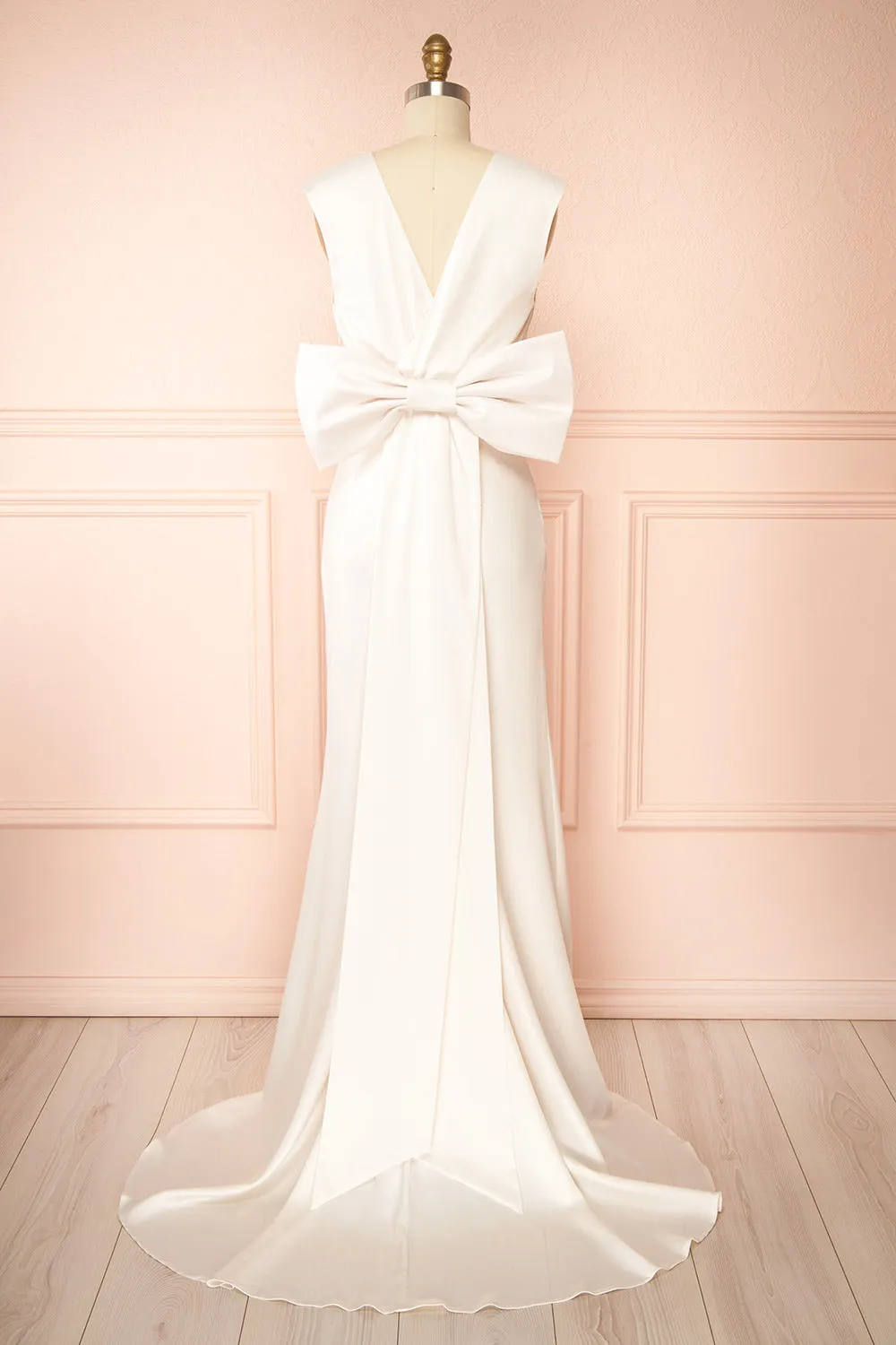 Ivoria | Satin Ivory Maxi Dress w/ Bow