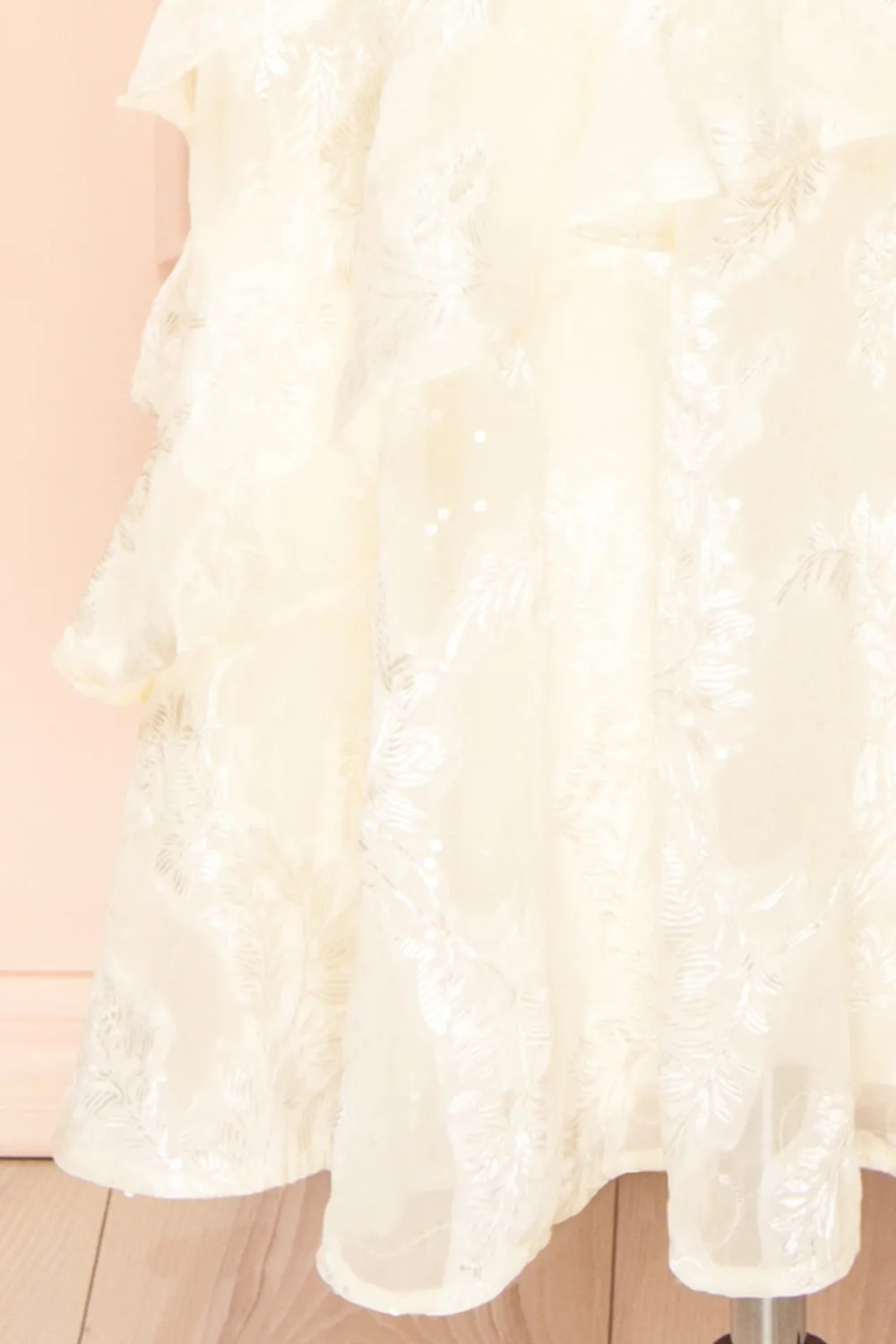 Ixilda | Long Ivory Floral Dress w/ Ruffles
