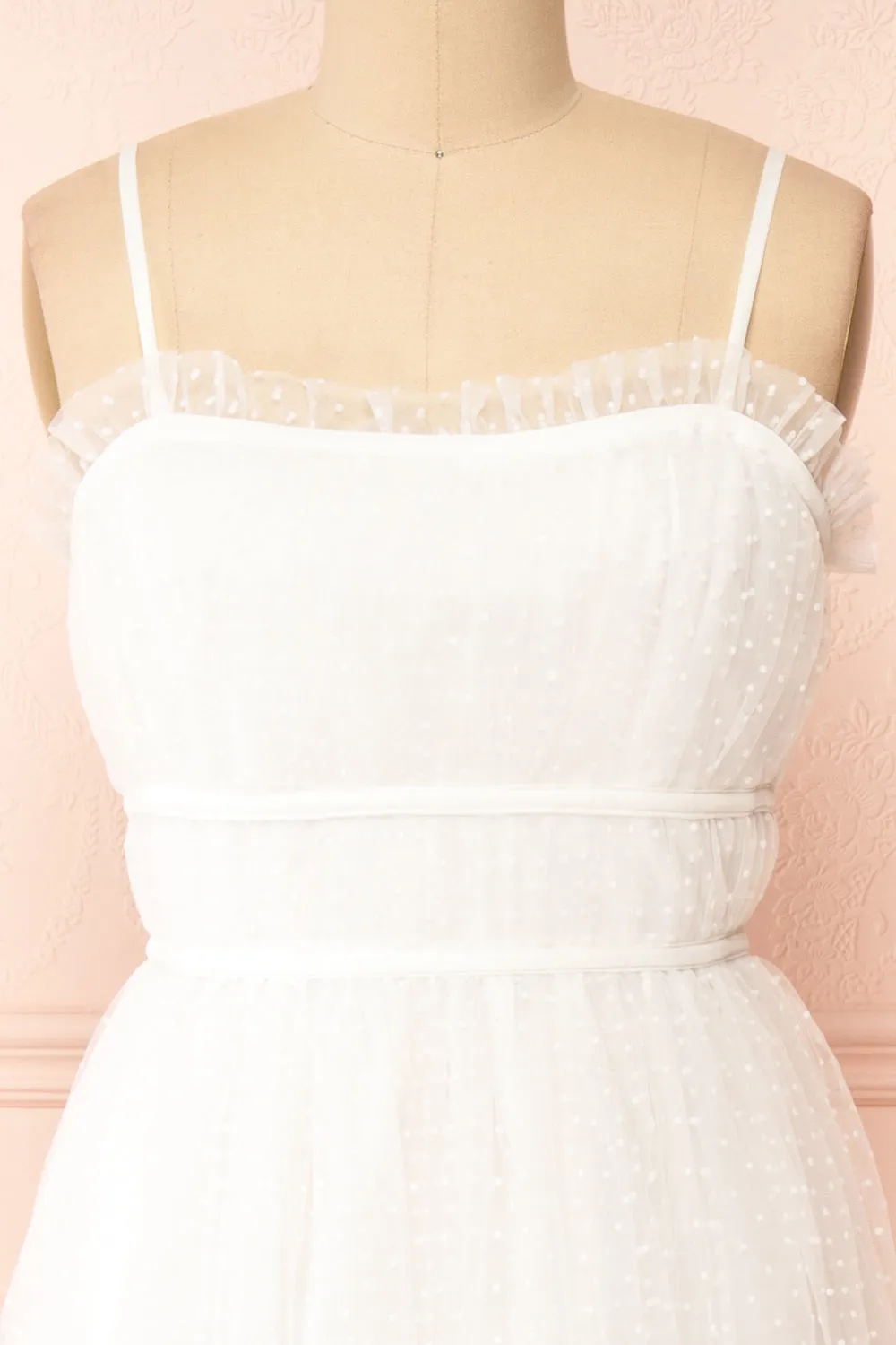 Lalatiana | White Tulle Midi Dress w/ Polka Dots
