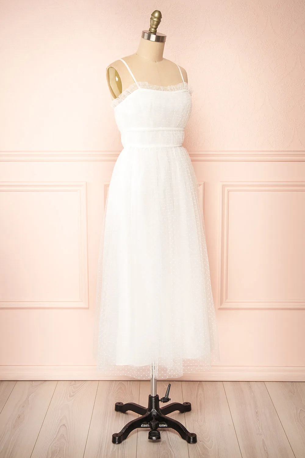 Lalatiana | White Tulle Midi Dress w/ Polka Dots
