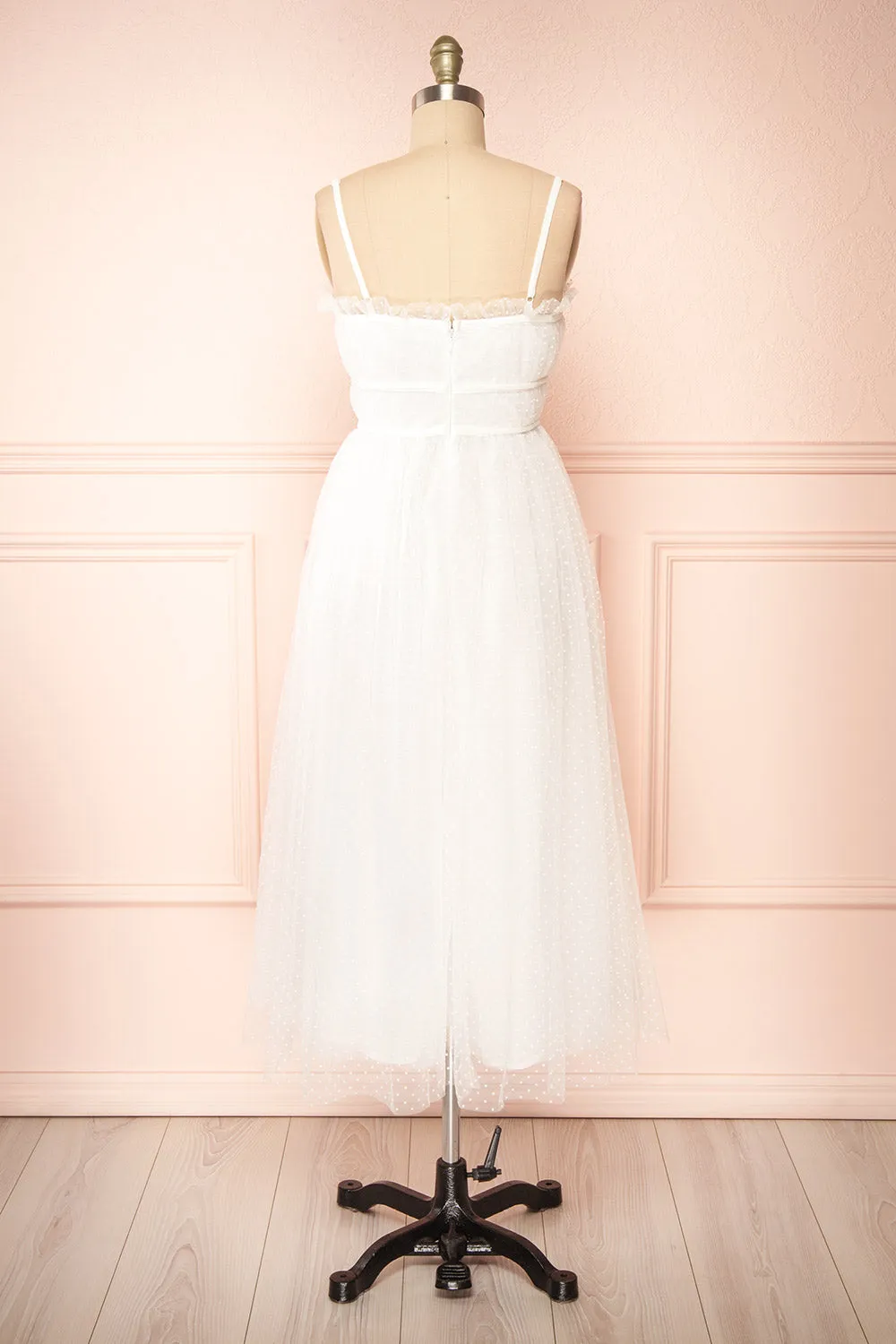 Lalatiana | White Tulle Midi Dress w/ Polka Dots