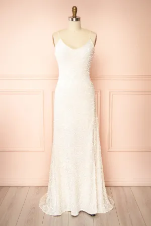 Lhodia | Ivory Sequin Maxi Dress w/ Slit