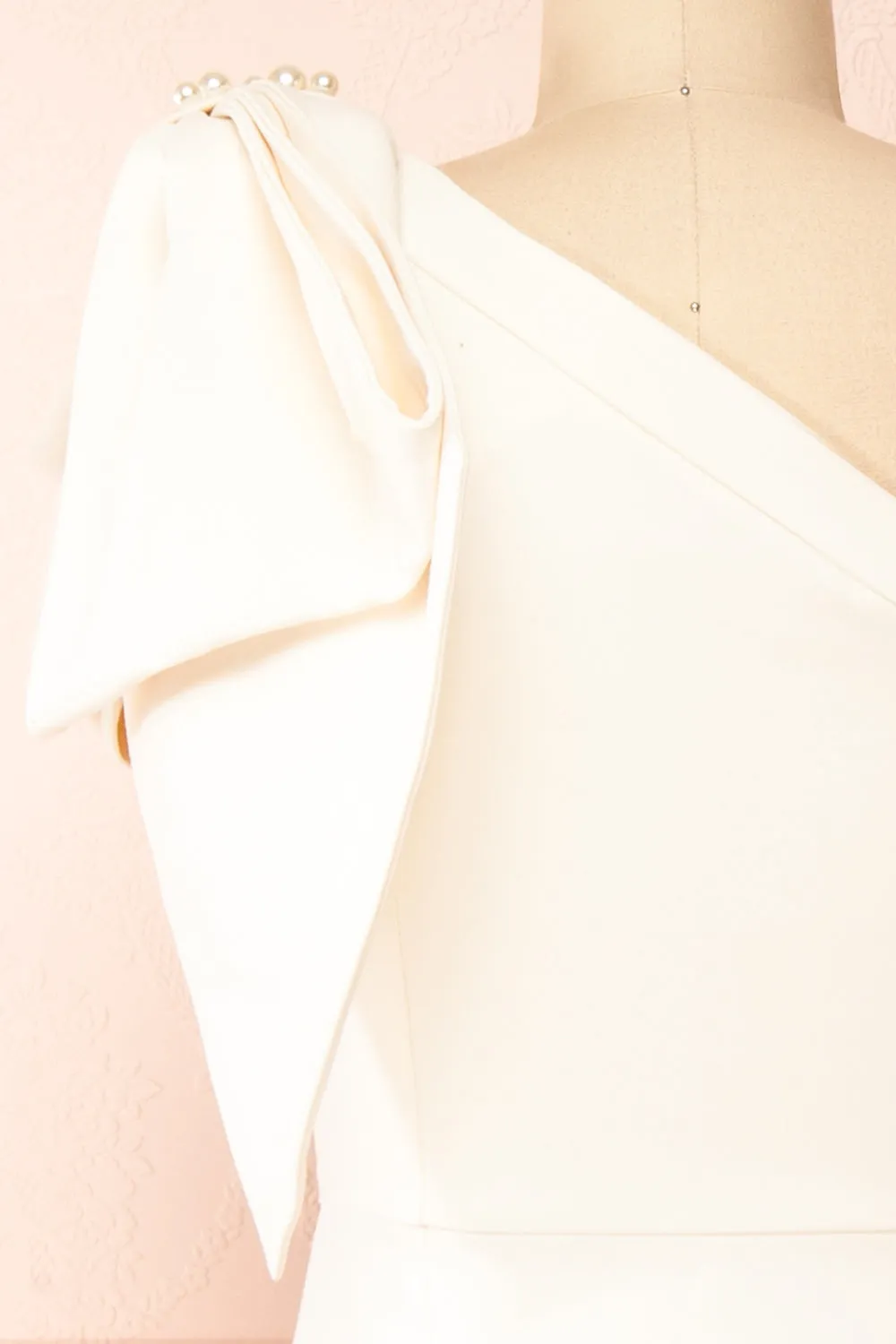 Liliana | One Shoulder Ivory Midi Dress w/ Bow