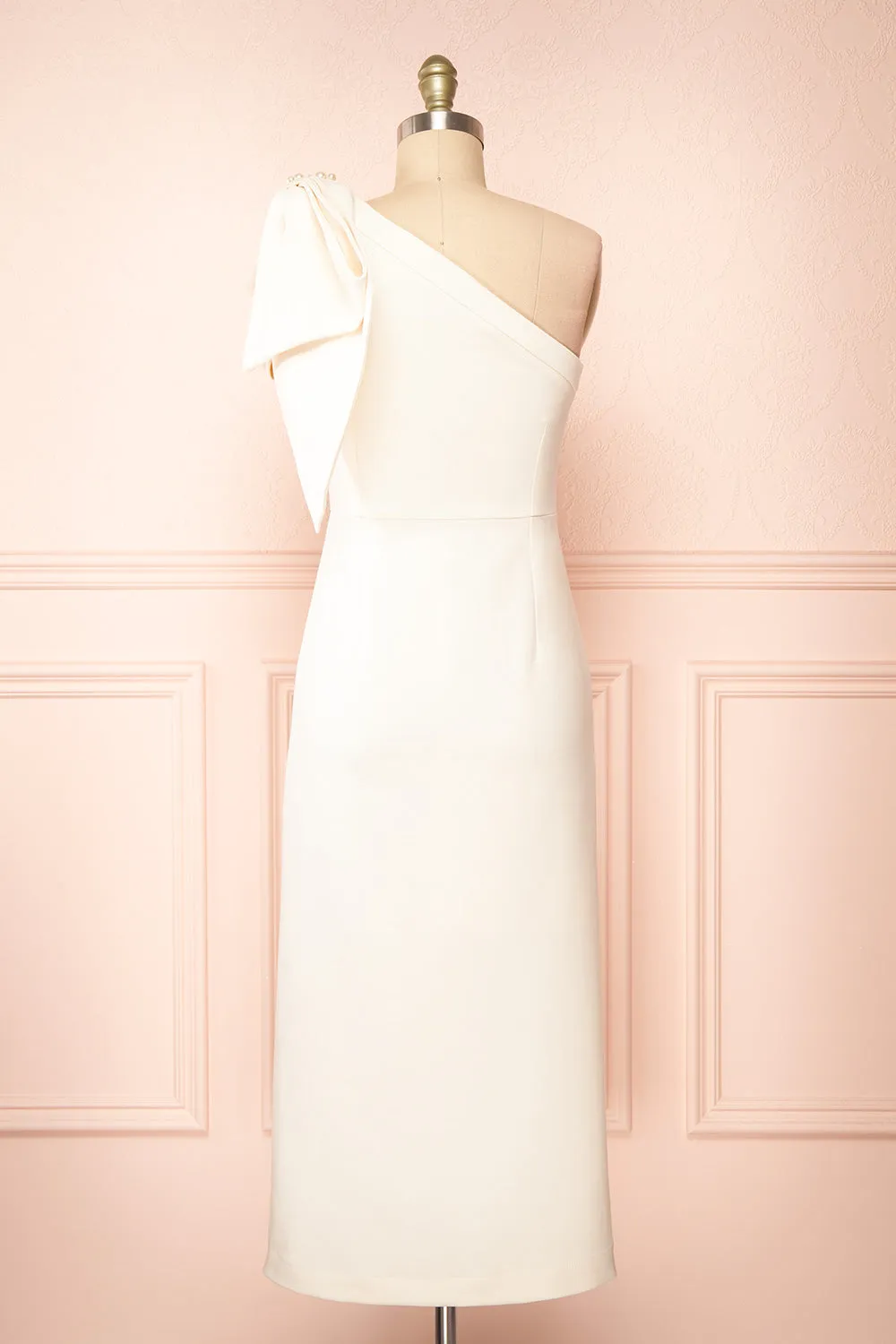 Liliana | One Shoulder Ivory Midi Dress w/ Bow