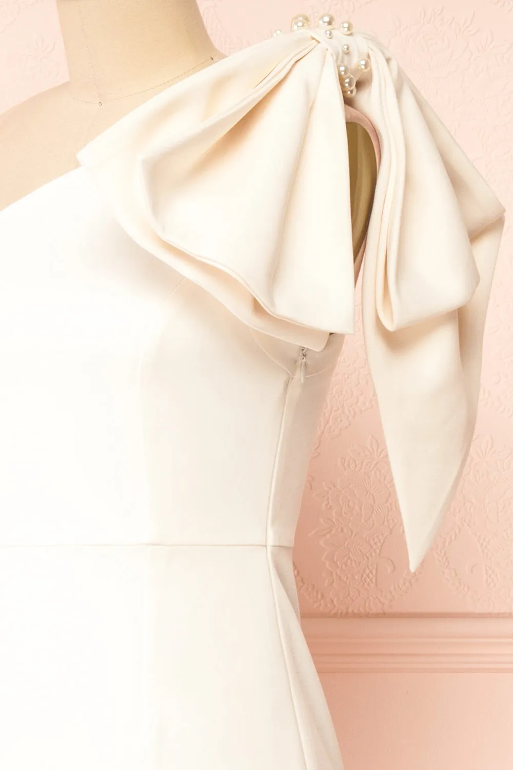 Liliana | One Shoulder Ivory Midi Dress w/ Bow