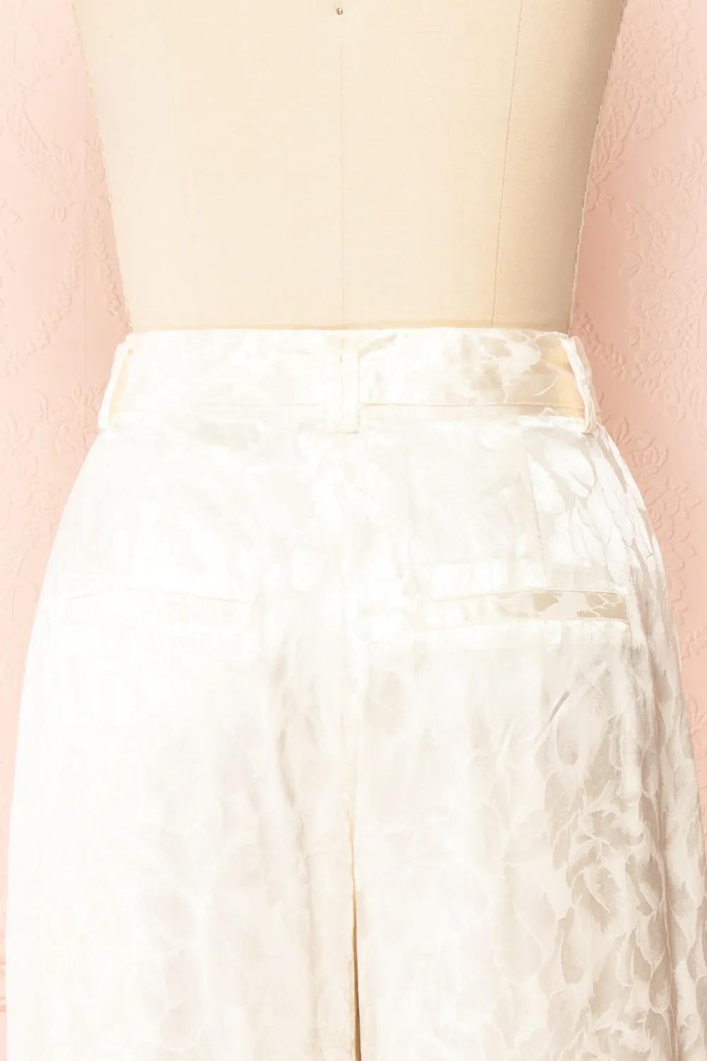 Ludita | Ivory Satin Floral Print Pants w/ Belt