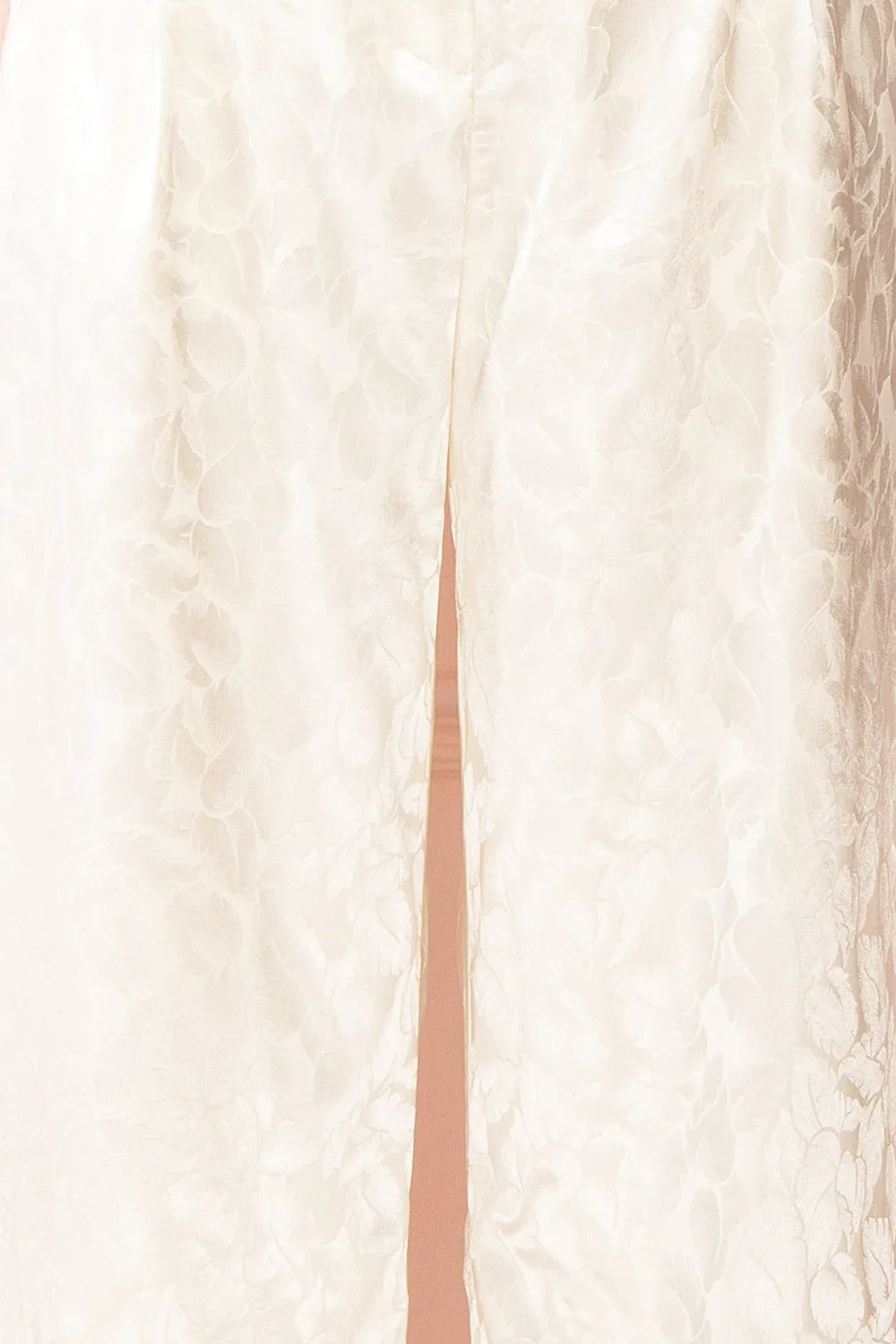 Ludita | Ivory Satin Floral Print Pants w/ Belt