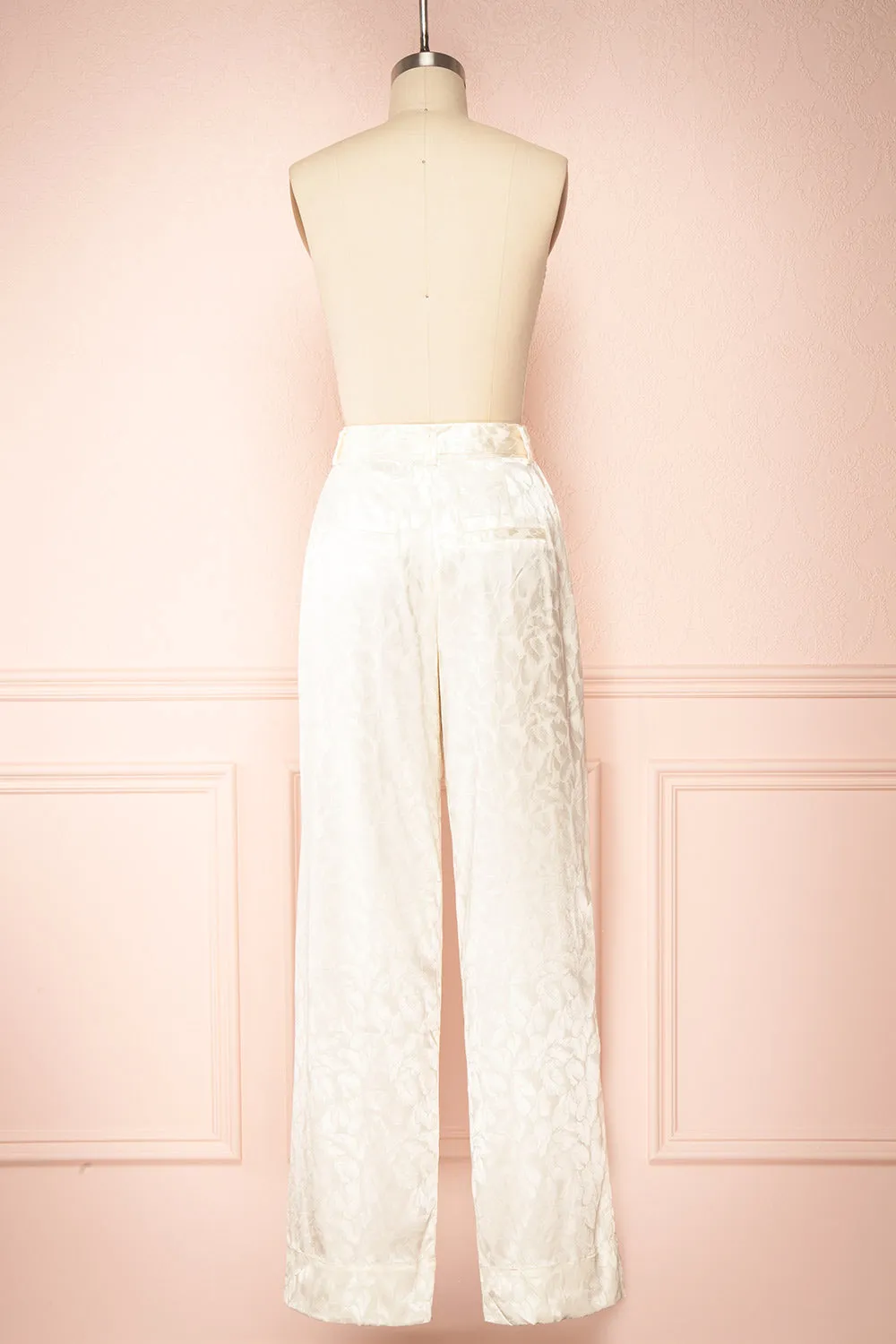 Ludita | Ivory Satin Floral Print Pants w/ Belt