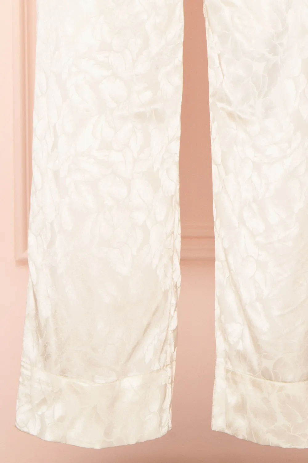 Ludita | Ivory Satin Floral Print Pants w/ Belt