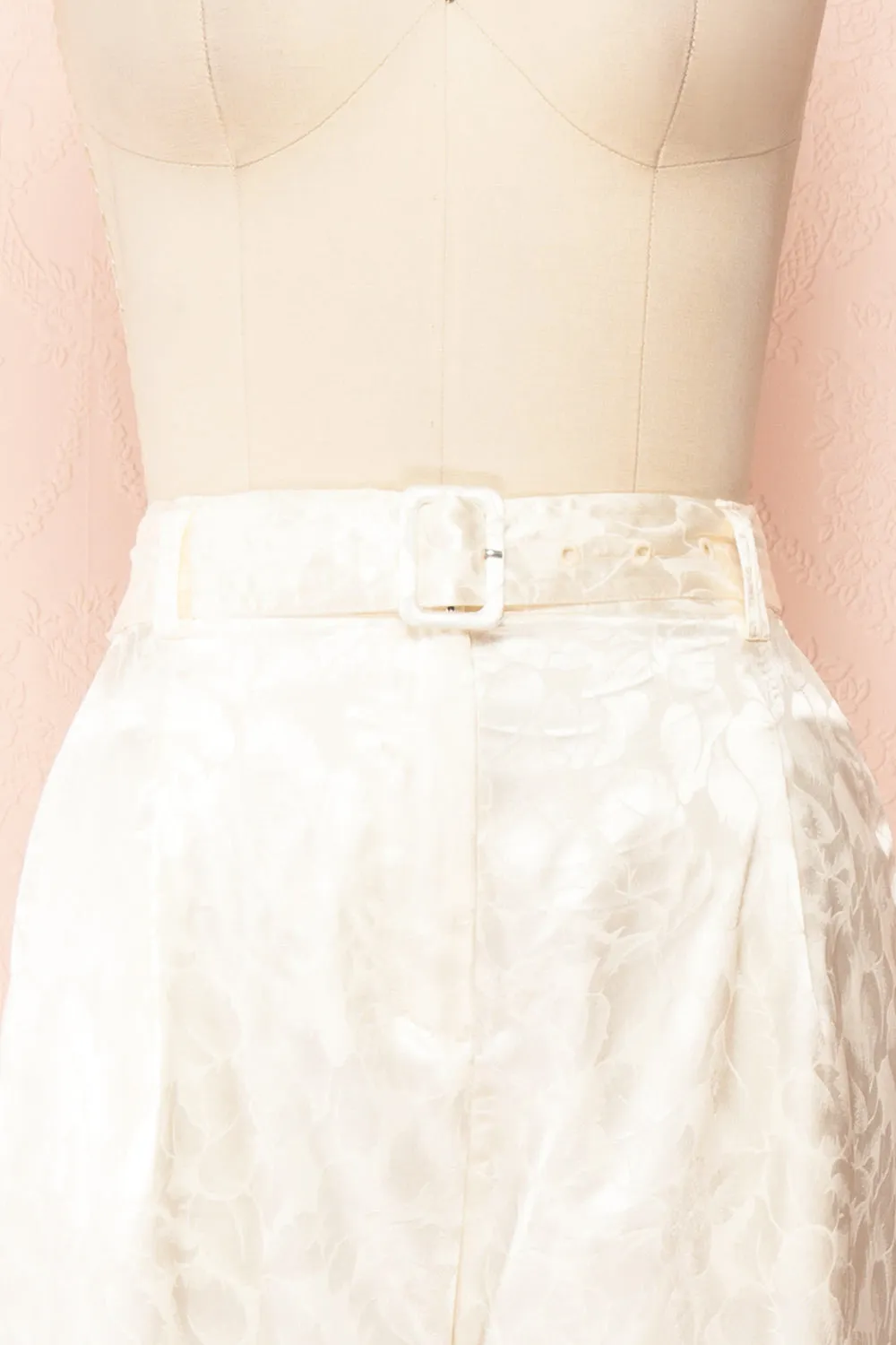 Ludita | Ivory Satin Floral Print Pants w/ Belt