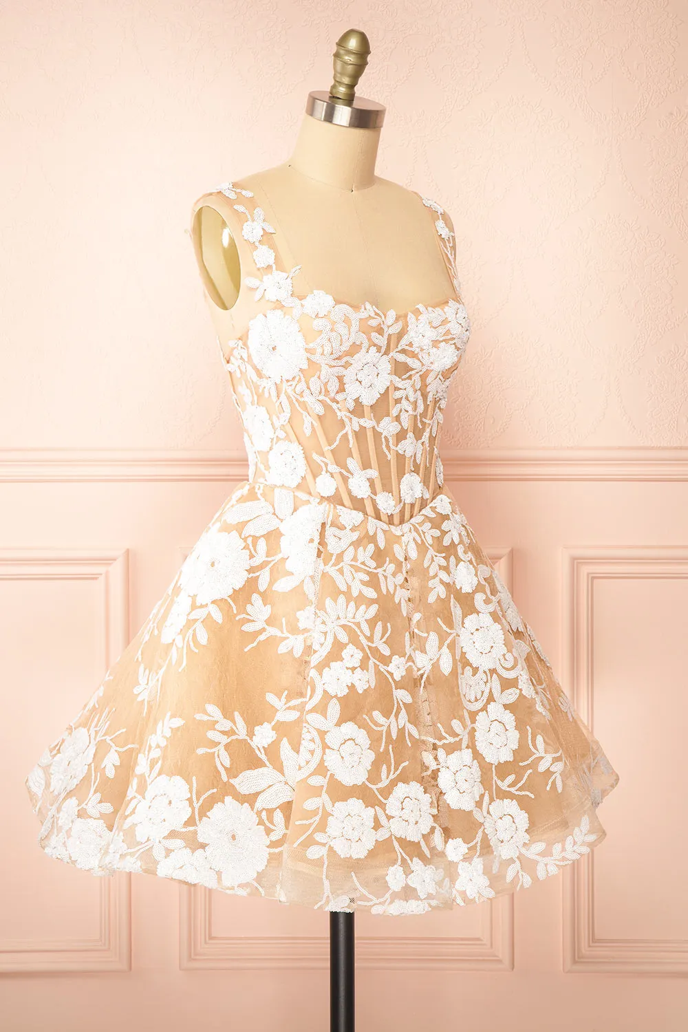 Melvina | Short A-Line Dress w/ Sequin Flowers