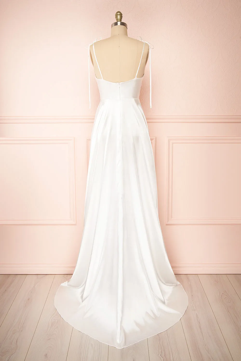 Moira Ivory | Bridal Cowl Neck Satin Gown w/ High Slit