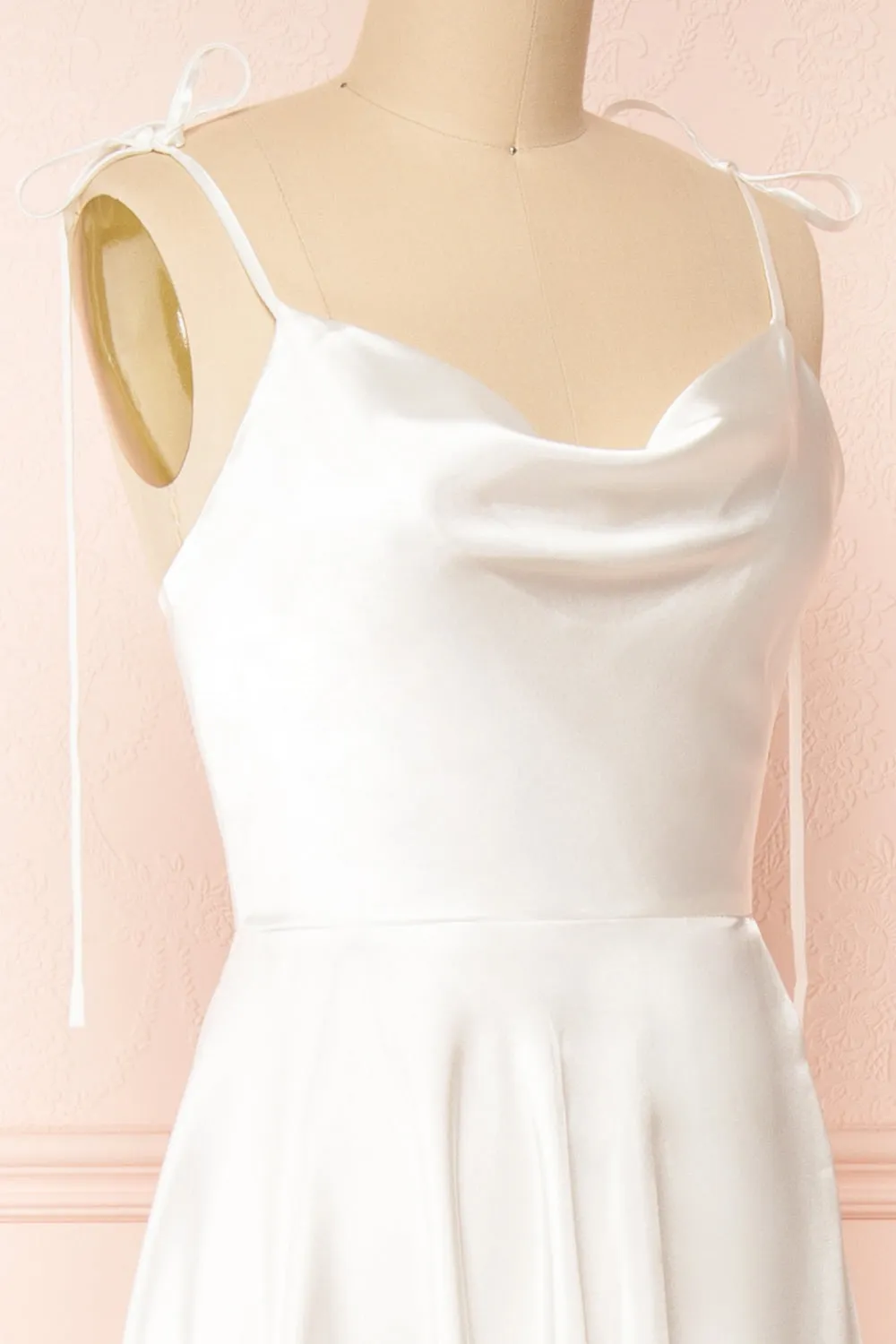 Moira Ivory | Bridal Cowl Neck Satin Gown w/ High Slit