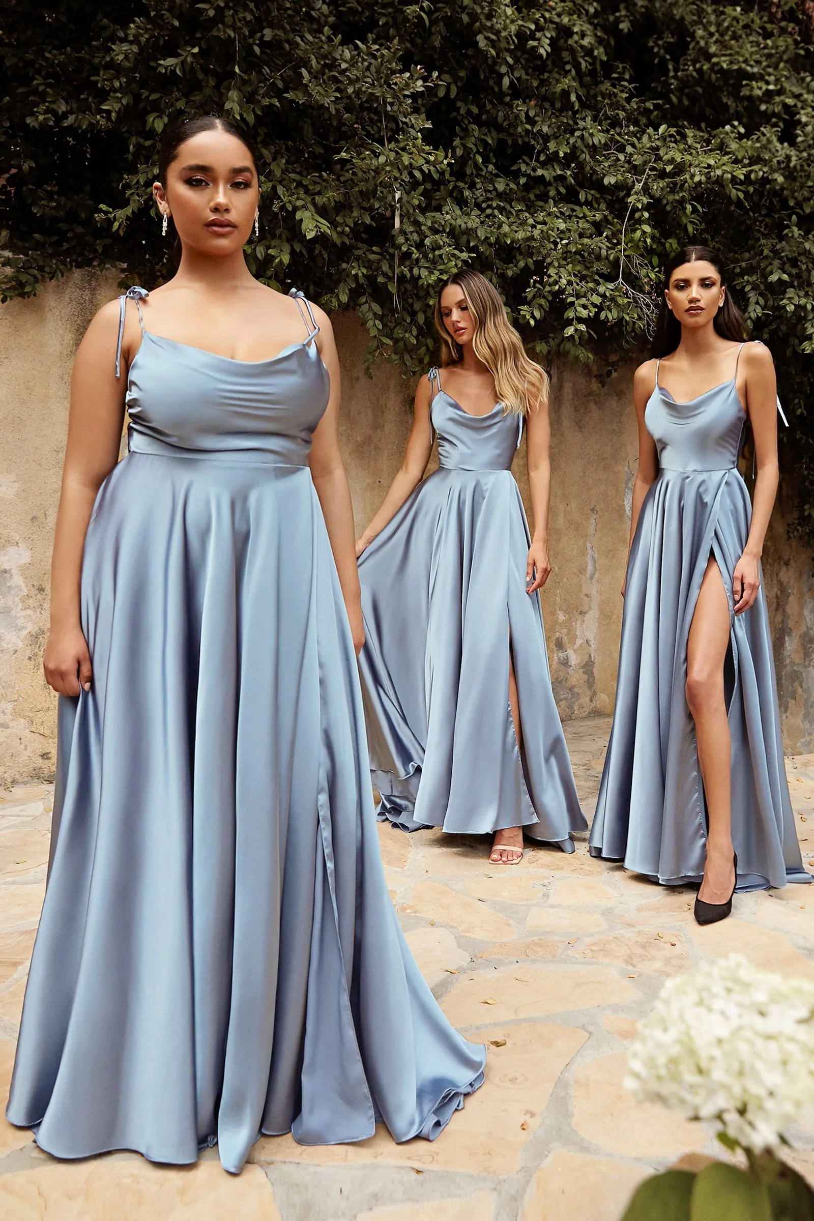 Moira Ivory | Bridal Cowl Neck Satin Gown w/ High Slit