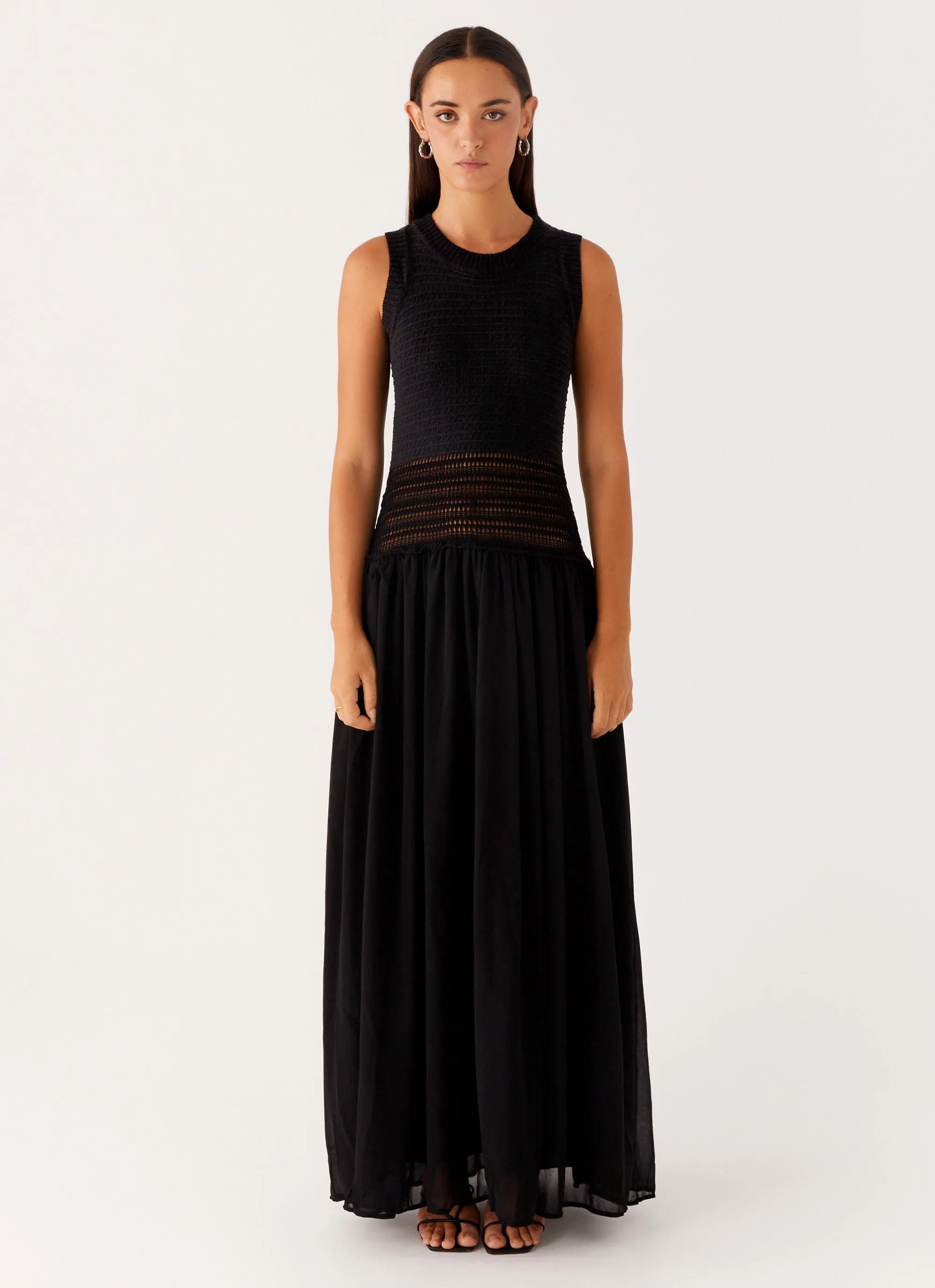 Off Grid Crochet Maxi Dress - Black