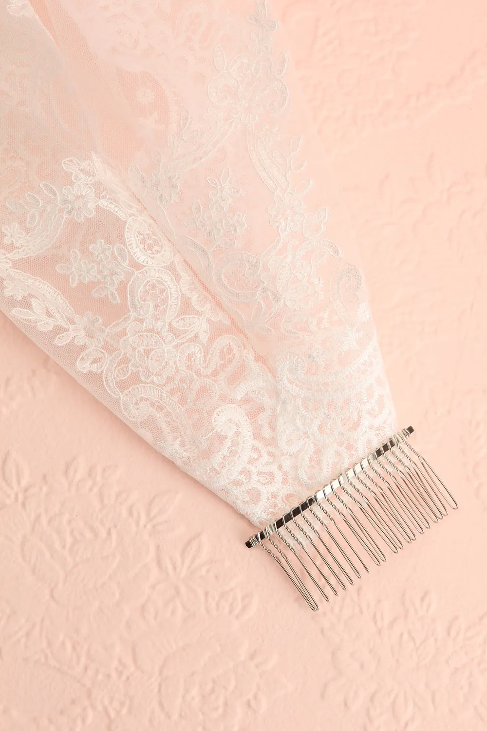 Polaris Ivory | Tulle Wedding Veil w/ Floral Lace